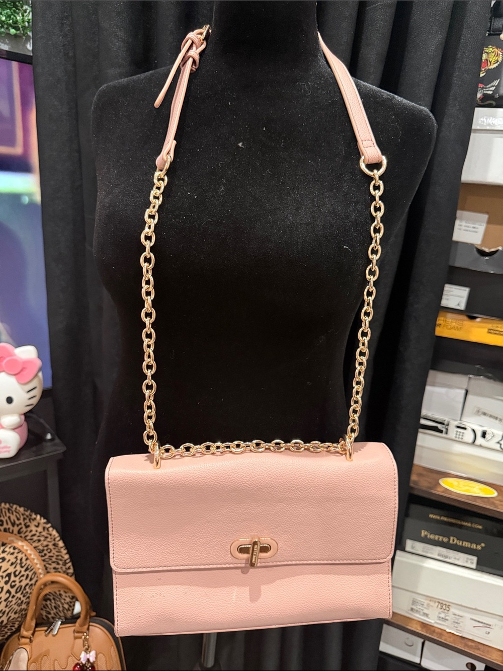 Anne Klein Blush Pink Chain Shoulder Bag with Turn-Lock